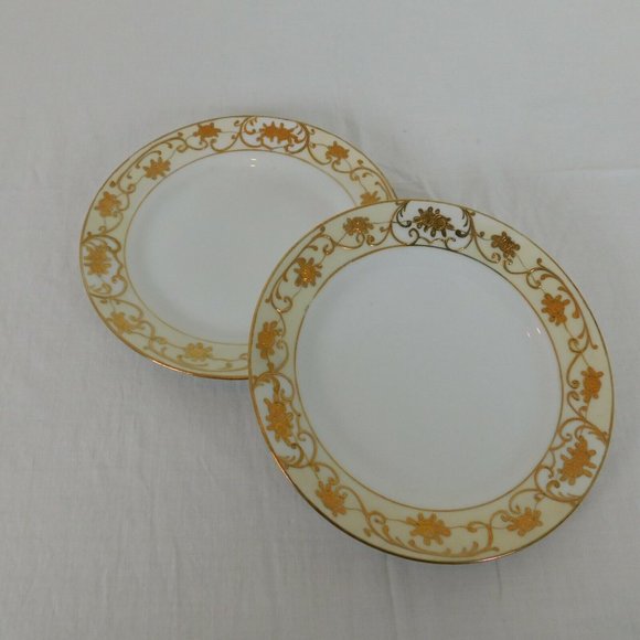 Lot 2 Antique Nippon Spoke Mark Hand Paint Bread Butter Plate Gold White Yellow - Picture 5 of 10